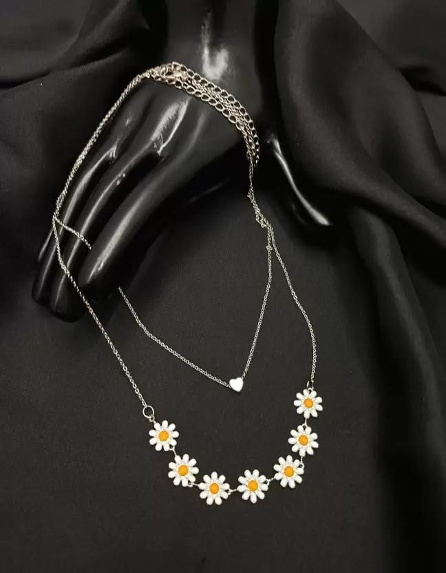 Beautiful Golden Daisy Heart Two-Layered Necklace For Women & Girls - My Store