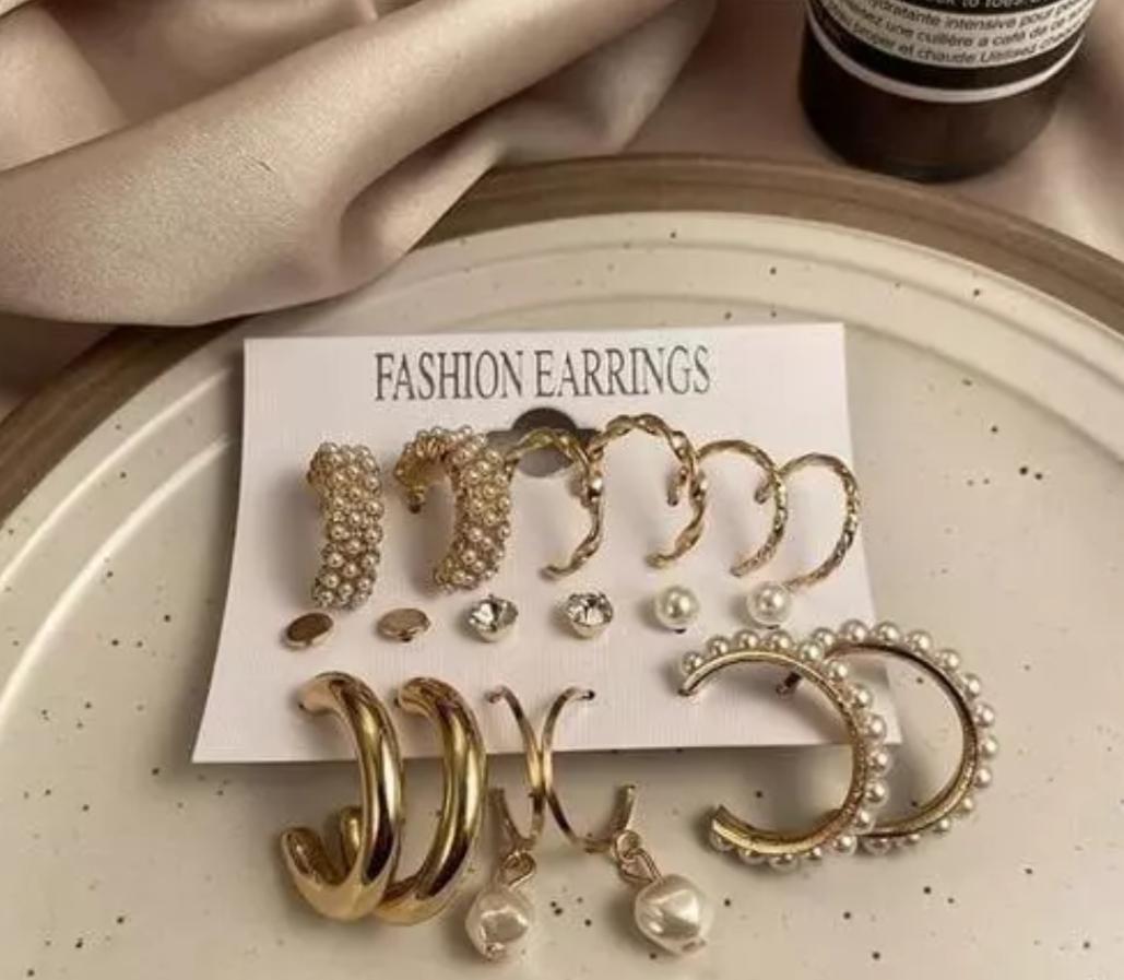 AVR JEWELS Combo Of 9 Stunning Gold Plated Pearl Studs and Hoop Earrings - My Store