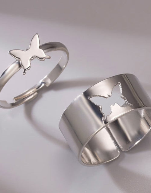 Silver-Plated Butterfly Couple Rings